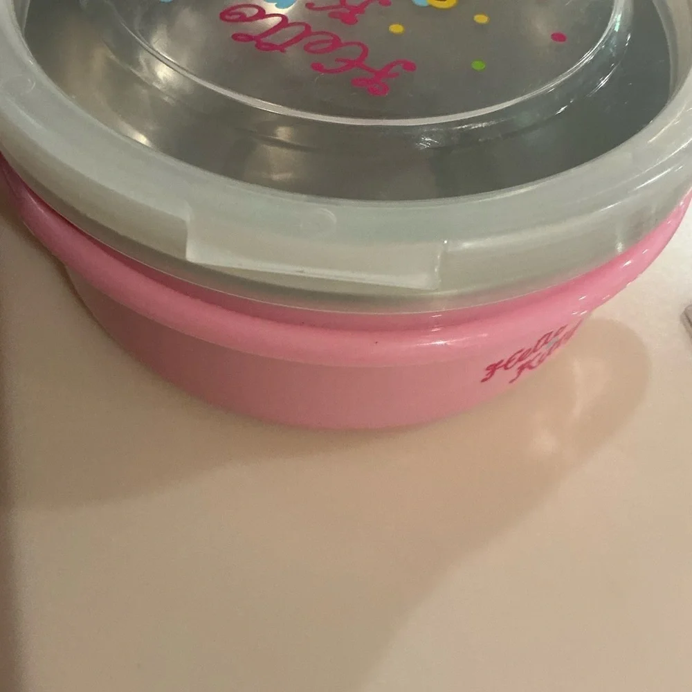 Sanrio Hello Kitty Stainless Steel Bowl with Lid with Mini Spoons in Pink